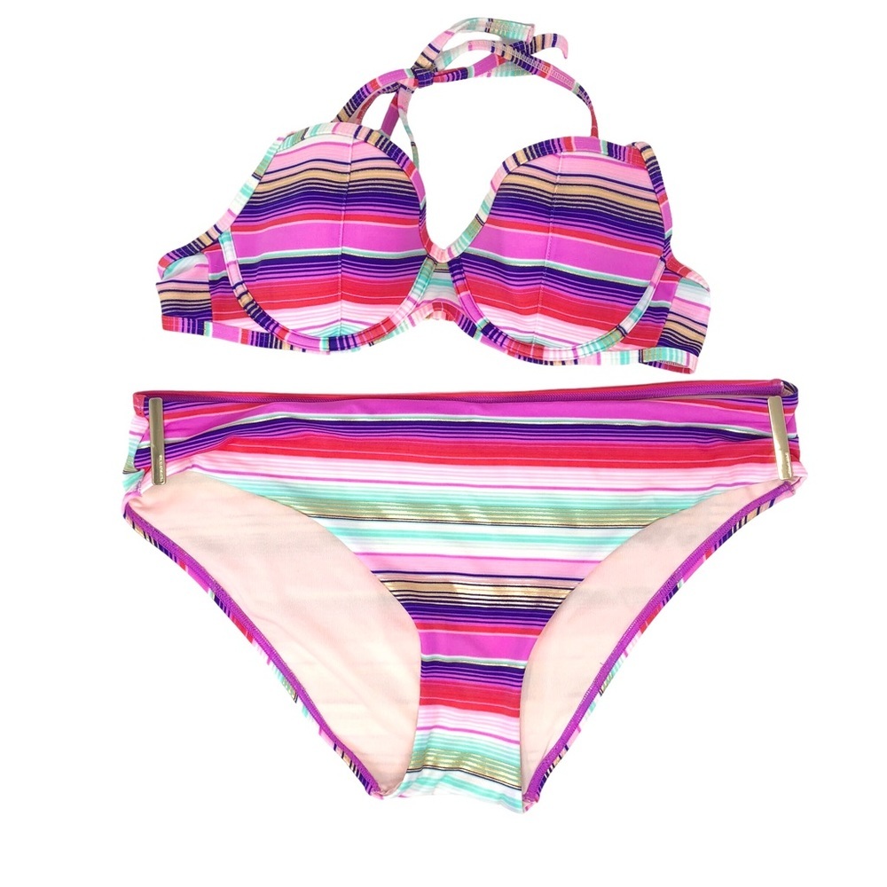 Victoria’s Secret Striped Halter Top Bikini‎ Set